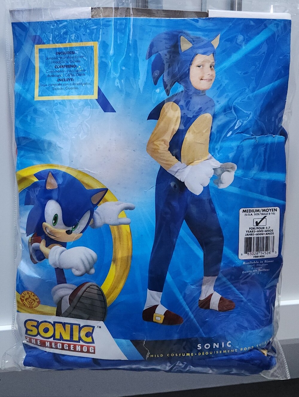 Rubie's Sega Sonic the Hedgehog Deluxe Kids Costume Size M 8/10 New In Bag